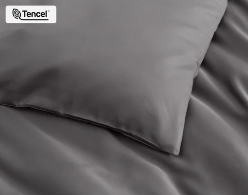 Close-up of the silky soft surface on the corner of our Pewter BeechBliss Duvet Cover Set.