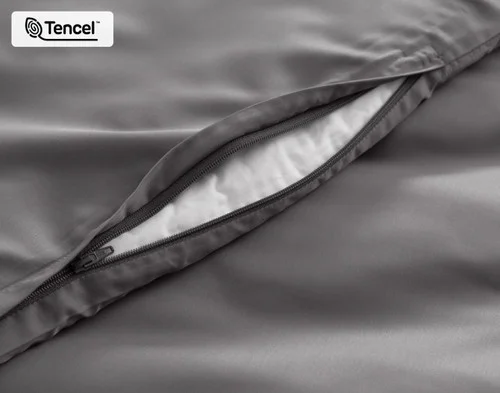 Close-up on the zipper enclosure on the edge of our Pewter BeechBliss Duvet Cover Set.
