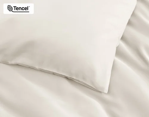 Close-up of the silky soft surface on the corner of our White BeechBliss Duvet Cover Set.