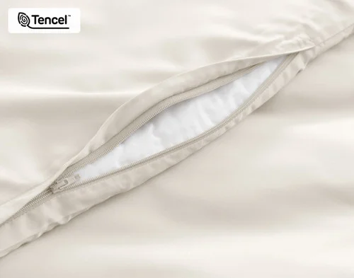 Close-up on the zipper enclosure on the edge of our Cloud BeechBliss Duvet Cover Set.