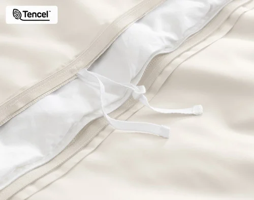 Close-up on the inner duvet ties at the edge of our Cloud BeechBliss Duvet Cover Set.