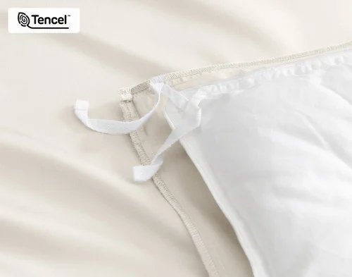 Close-up on the inner duvet ties at the corner of our Cloud BeechBliss Duvet Cover Set.