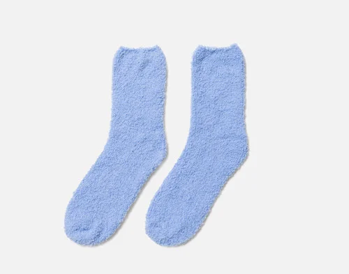 Our Blue Lounge Socks resting on a solid white background.