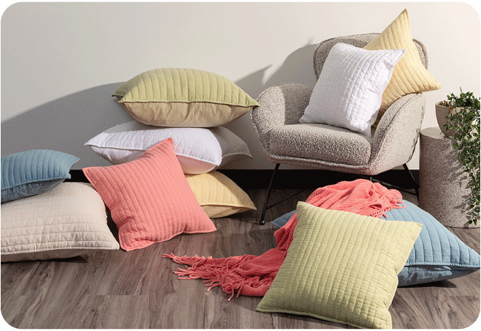 Slideshow gif of our various euro pillows and euro pillow shams decorated across beds and living rooms.