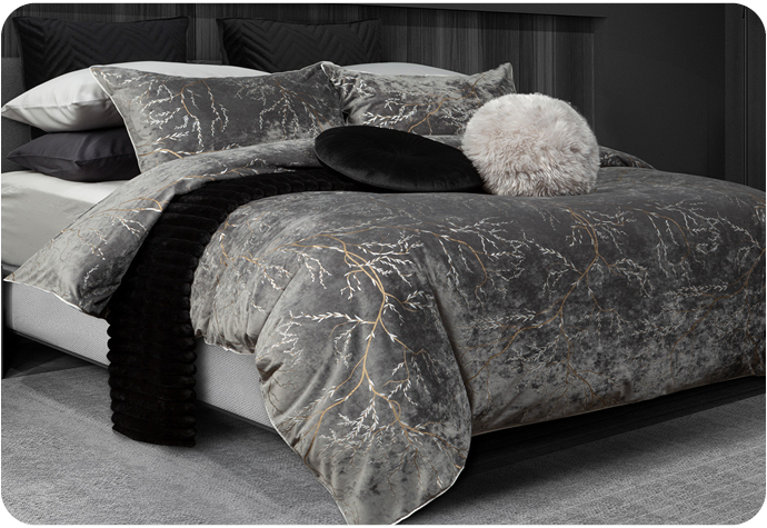 Our Stella Bedding Collection features a silver textured design with coordinating pillow shams
