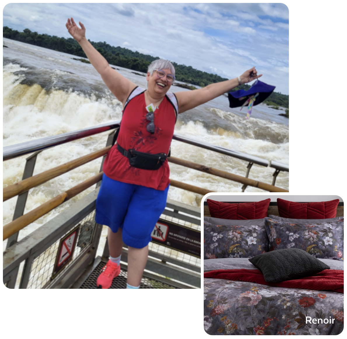 Our employee at Niagara Falls, plus her favourite bedding