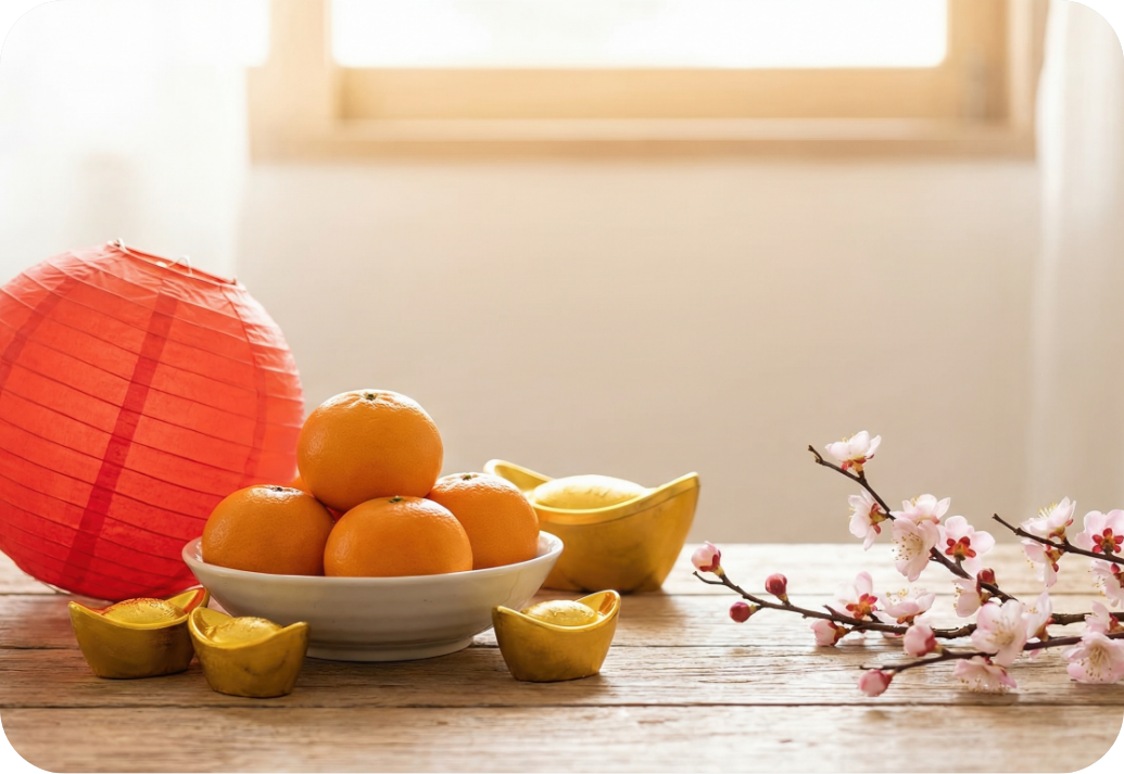 Feng Shui for Lunar New Year A clean home with Lunar New Year good luck objects.