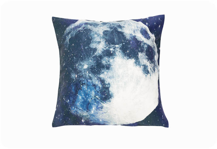 Our Supernova Square Cushion Cover features a blue and white graphic design