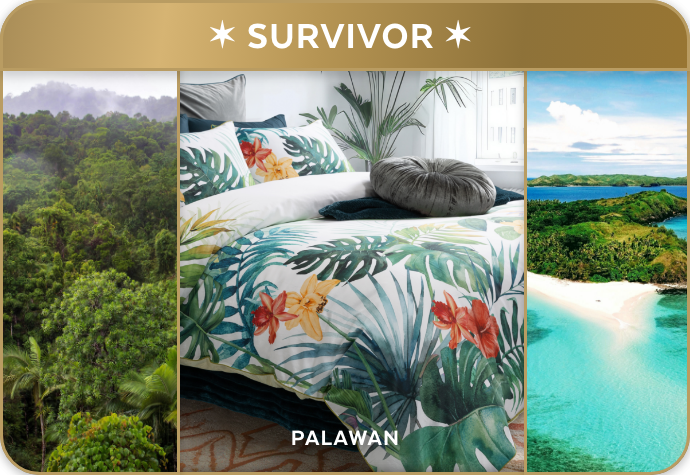 Our Palawan Duvet Cover, dressed up for Survivor