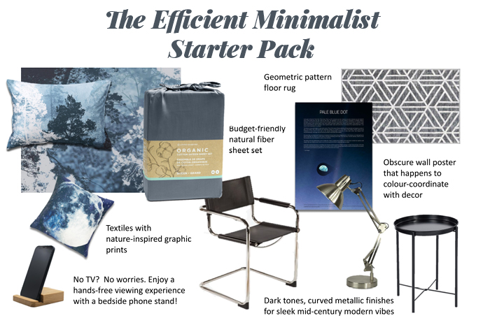 Collage graphic labelled The Efficient Minimalist Starter Pack featuring multiple items on a white background