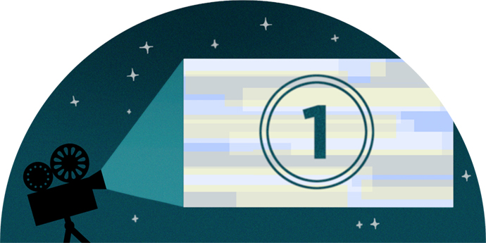 Graphic of a film projector showing a countdown on a screen against a starry sky. Graphic of a film projector showing a countdown on a screen against a starry sky.
