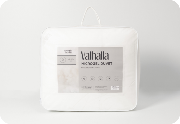 Our Valhalla Microgel Duvet in its carrying packaging.