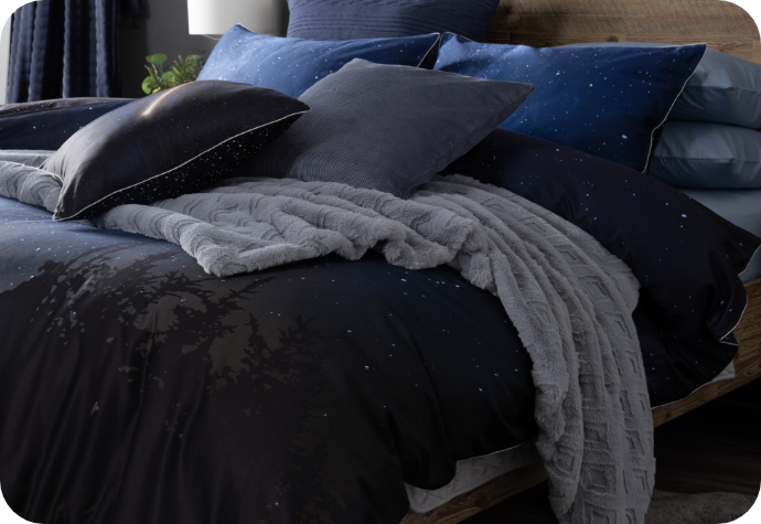 Our Starlight Duvet Cover with matching accessories.