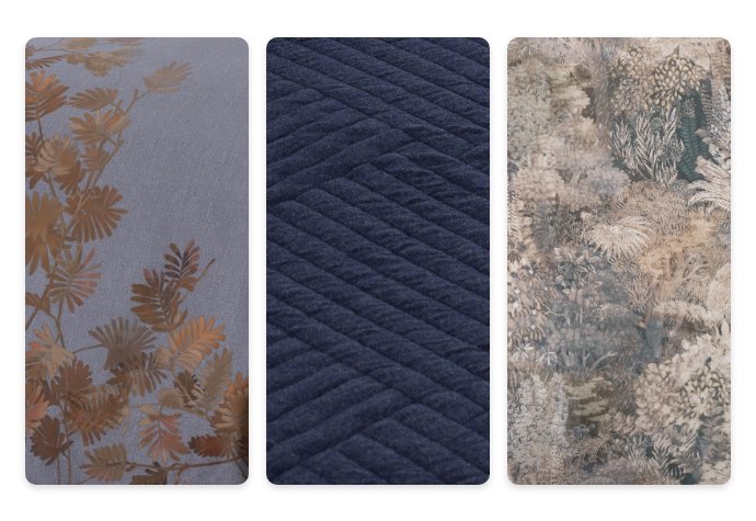 Close up of our Midnight Magic Designer Linen collections.