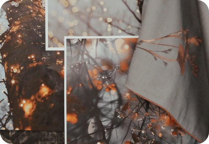 Moodboard collage of a twinkling fall print.