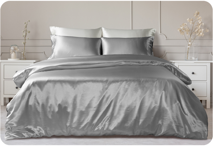 Our Silk Moon Mulberry Silk Duvet Cover in Silver.