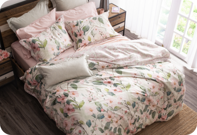 Our Enamour Duvet Cover dressed with accessories.