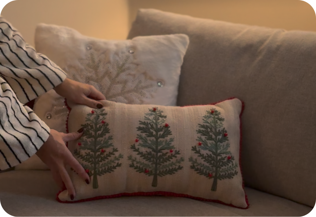 A cozy holiday-themed boudoir pillow