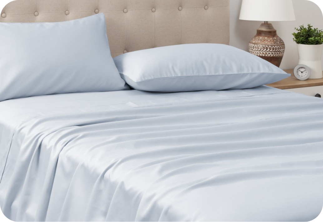 Eucalyptus Luxe Lusciousness Eucalyptus Luxe Sheets dressing a bed
